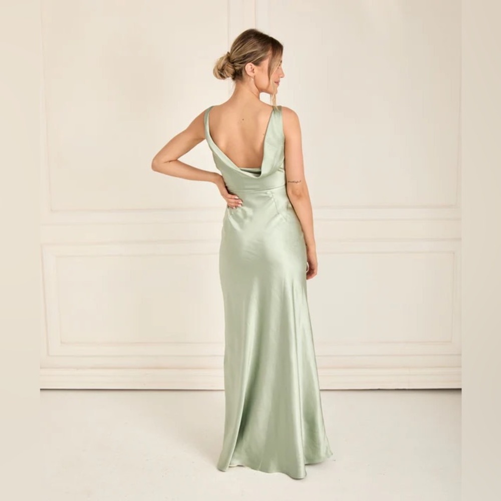 Six Stories Cowl Back Satin Bridesmaid Dress - Sage
